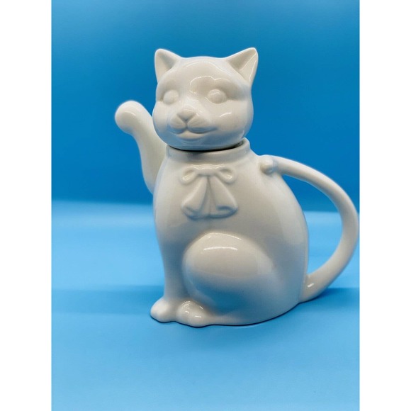 vintage white cat small teapot/beverage server/creamer/pourer ceramic - Picture 1 of 10